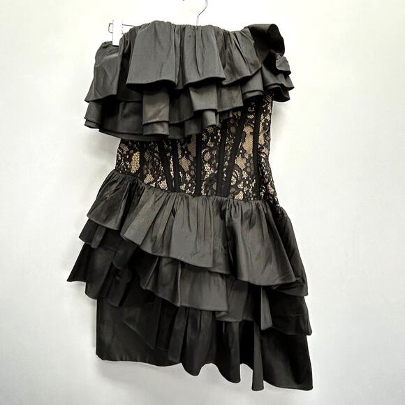 NWT Rasario Black Ruffle & Lace Corset Mini Dress, FR 38/US 6 - Picture 5 of 13